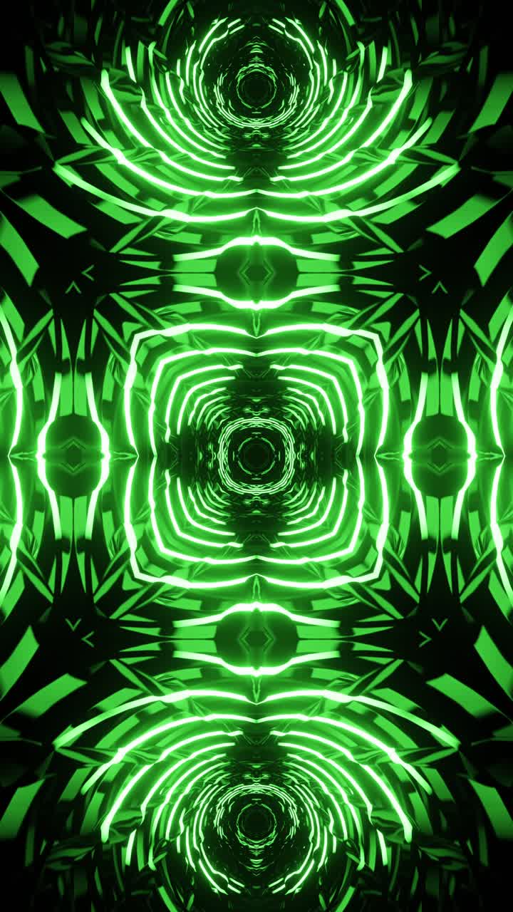 VJ Loop caleidoscopio neon verde. Video in loop verticale.