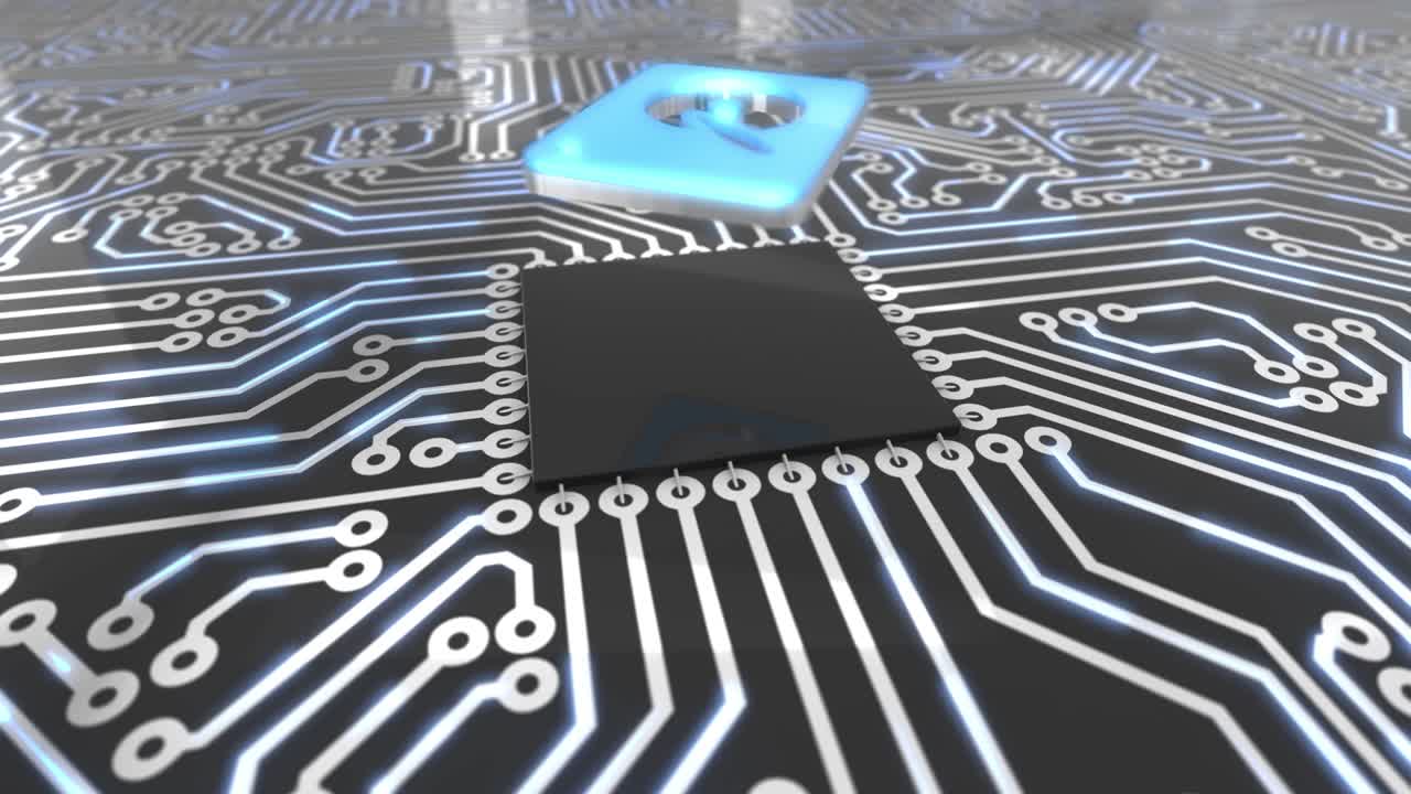 el concepto de la placa de circuitos rotativos de computadora de disco duro de bucle azul oscuro 4k