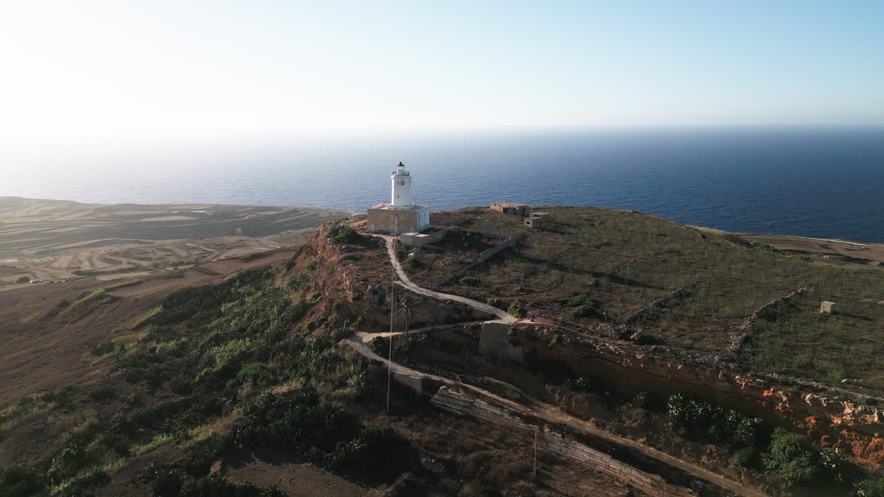 Aerial view of Ta' Ġurdan Lighthouse before sunset