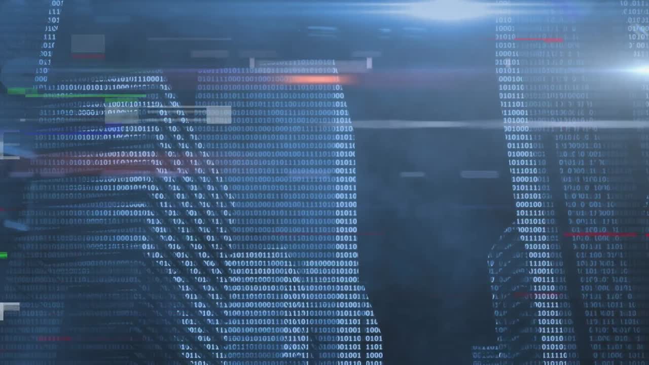 animatie van gegevensverwerking over 3d-stadslandschap