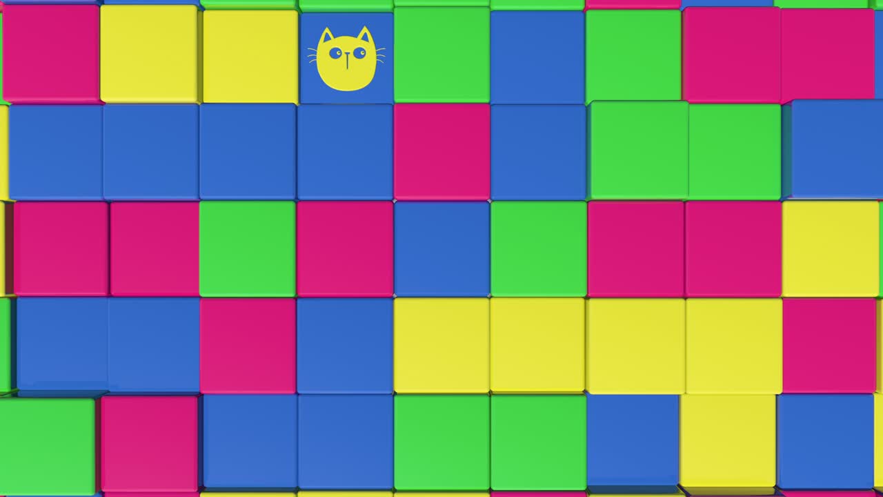 색이 무작위로 움직이는 큐브의 추상적인 배경 고양이