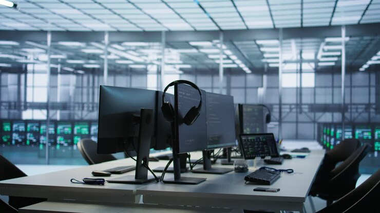 Moderne serverruimte met computers en monitoren