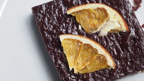 chocolate brownie with orange slices