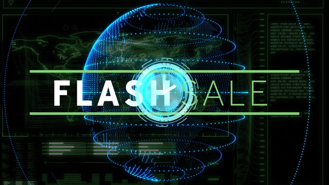 Animation of flash alert text over digital globe with futuristic data in school