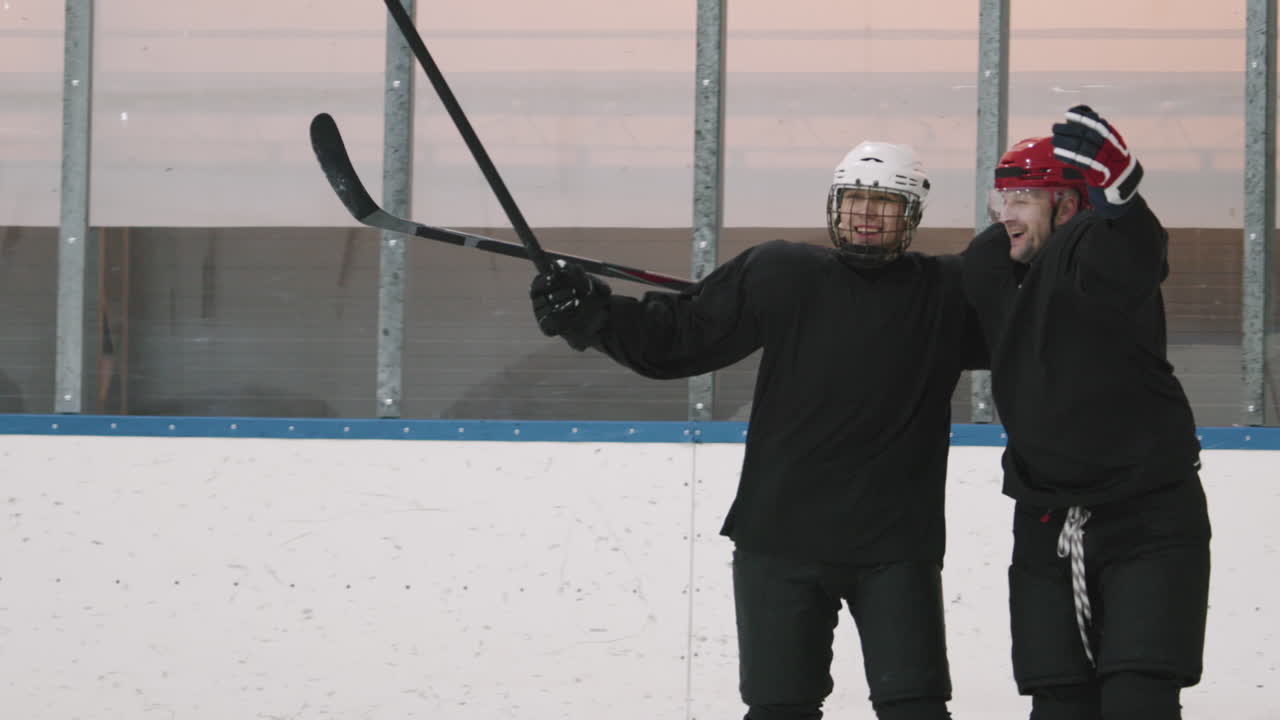 Cheerful Hockey Players After Scoring Goal