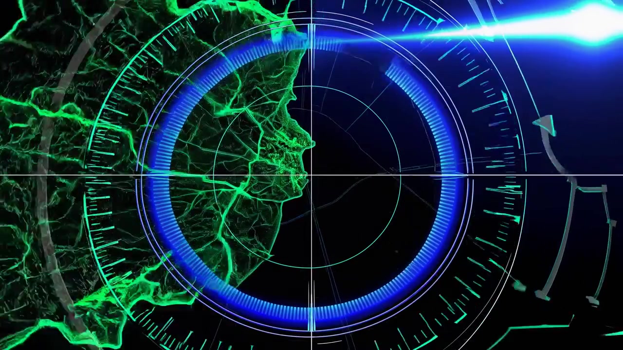 Digital Radar Interface Scanning Human Profile Silhouette