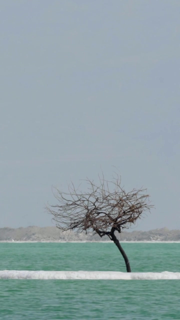 Lanskap perairan Laut Mati dengan pulau-pulau garam