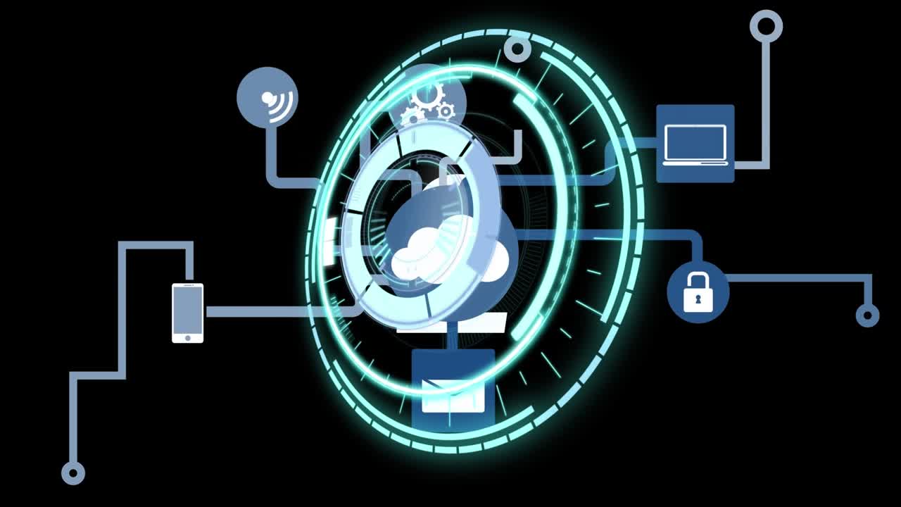 Animation of scope scanning over network of connections with icons
