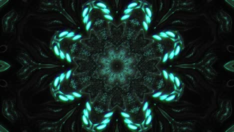 glowing teal kaleidoscope pattern with symmetrical neon fractal reflections