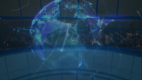 globo girando contra el fondo de la ciudad