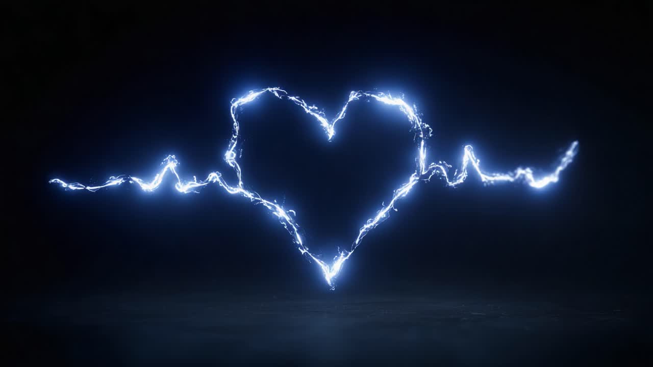 Et imponerende visuelt udtryk af et hjerteslag, skabt med elektriske lyn, illustrerer forbindelsen mellem liv og energi i et markant digitalt design