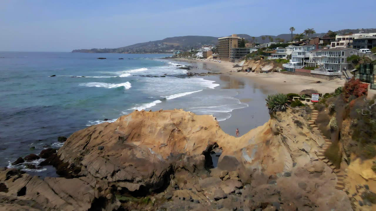 Panoramic View of a Scenic Beach and Coastal Town
