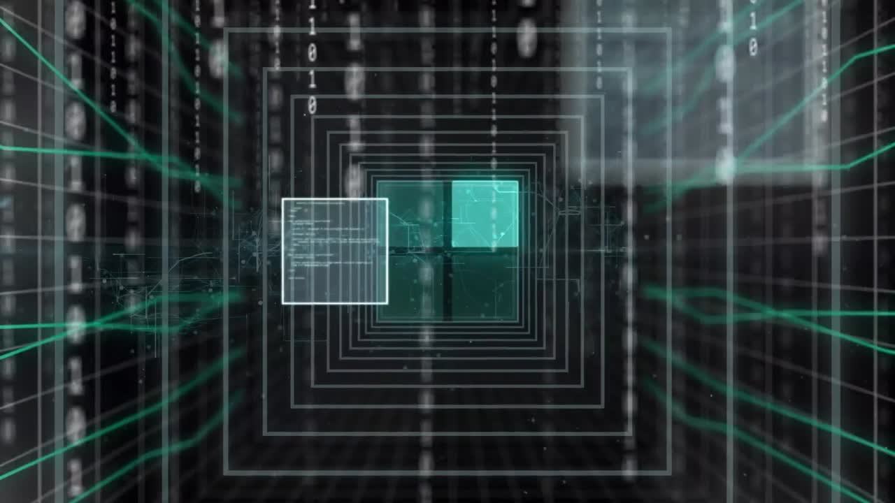 Animation of data processing and binary coding over grid
