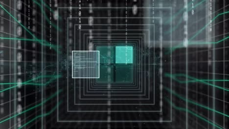 animación del procesamiento de datos y codificación binaria sobre la cuadrícula