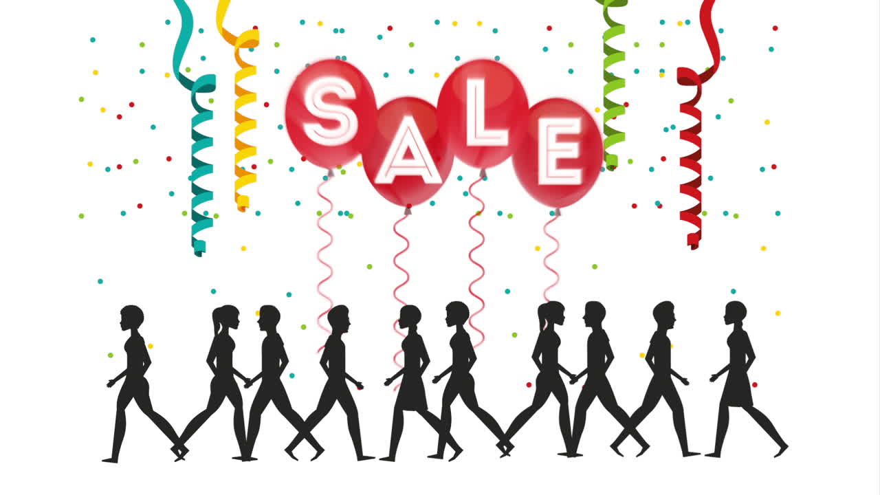 사람과 풍선 헬 축하와 판매 단어