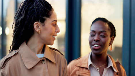 city, business and women with conversation