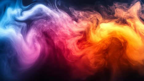 colorful smoke forms patterns. vibrant swirls of purple, pink, orange, and blue blend together, forming captivating patterns against a dark background.