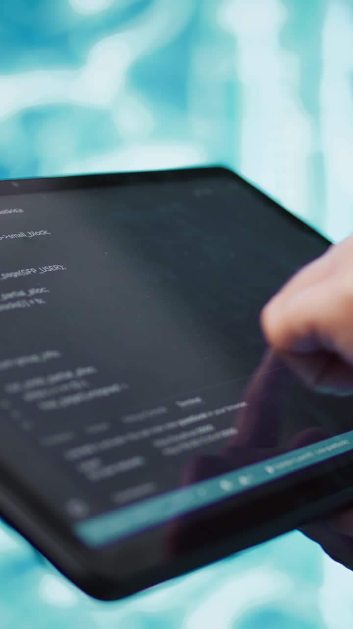 Vertical video Close up of IT professional using tablet, building AI algorithms