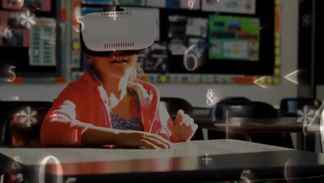 schoolgirl wearing virtual reality headset