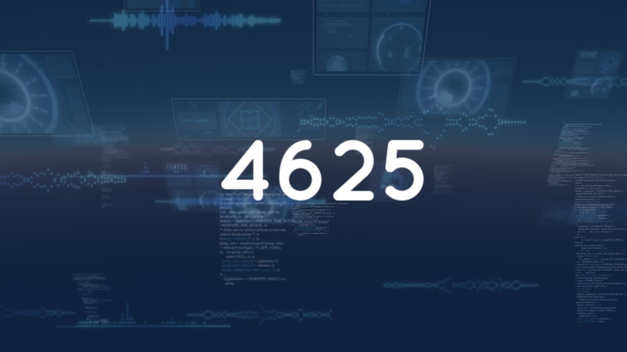 animación de números que cambian en las pantallas y procesamiento de datos