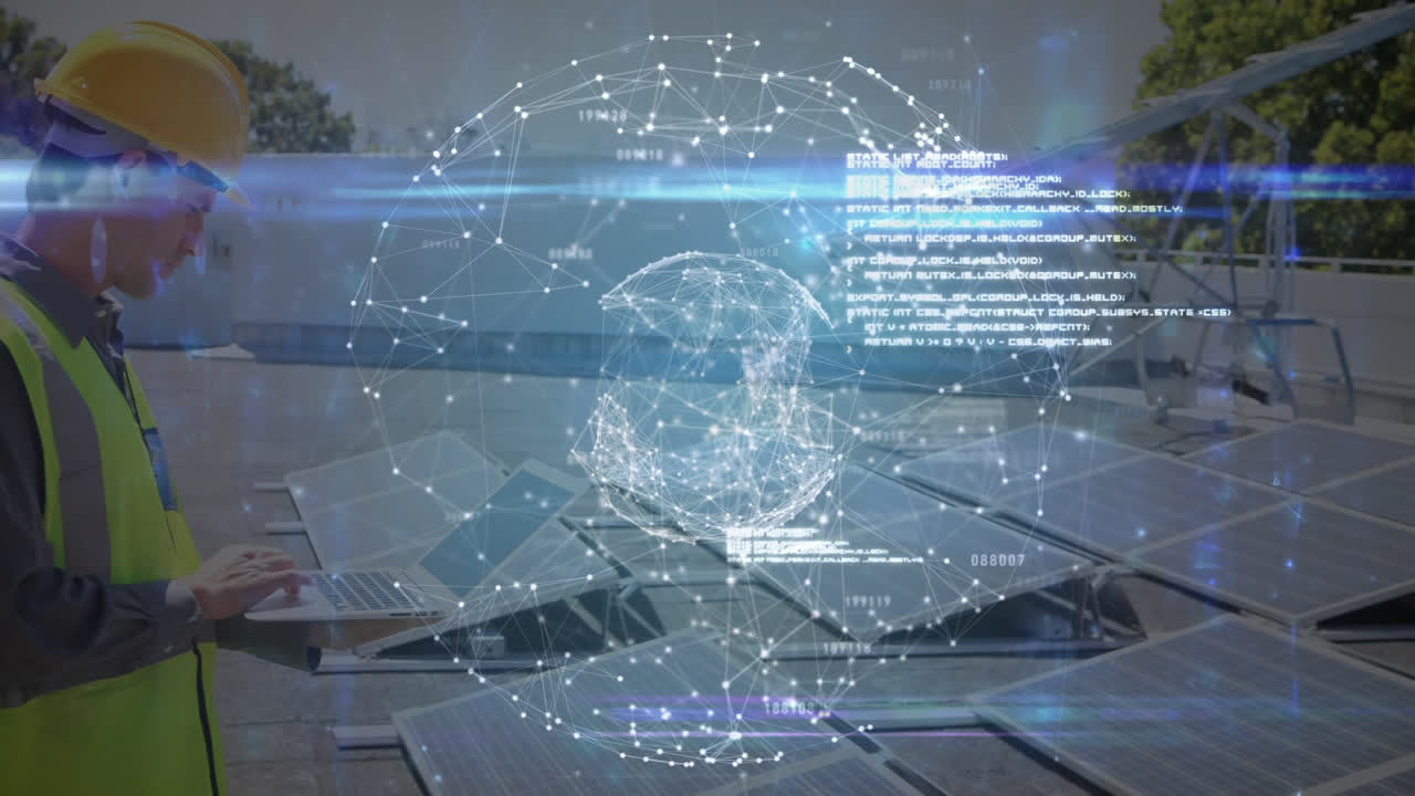 전화와 노트북을 사용하여 사이트 포어맨과 함께 데이터 처리의 애니메이션