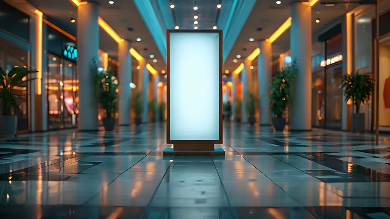 Empty Modern Shopping Mall with Blank Digital Billboard