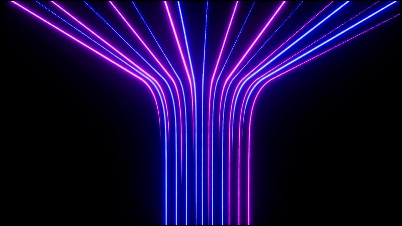 Animazione 3D, sfondo nero astratto con linee neon rosa e blu che salgono e scompaiono