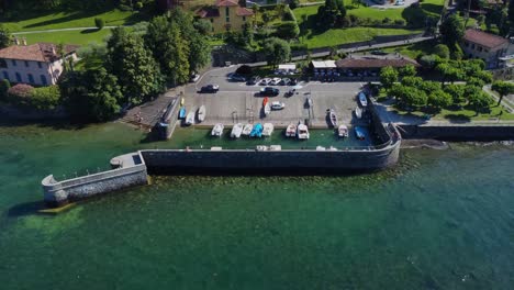 aerial drone video of harbour at bellagio - lake como, italy