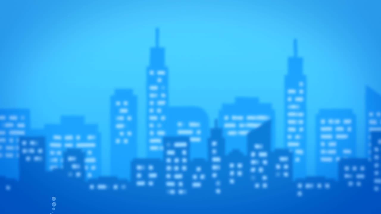 Tiburón de negocios y gran ciudad submarina. Animación en bucle.