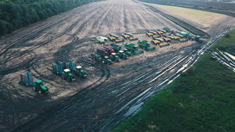 farm machinery lineup in a field