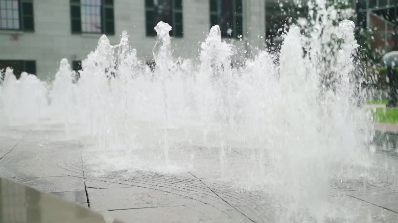 Close up of multiple fountains spraying water in a park in Boston, Massachusetts