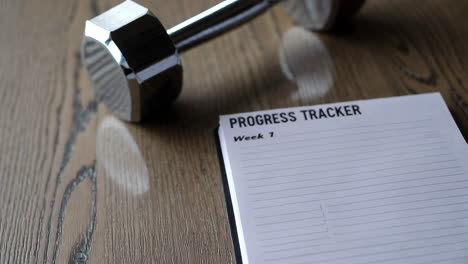 workout progress tracker with dumbbell