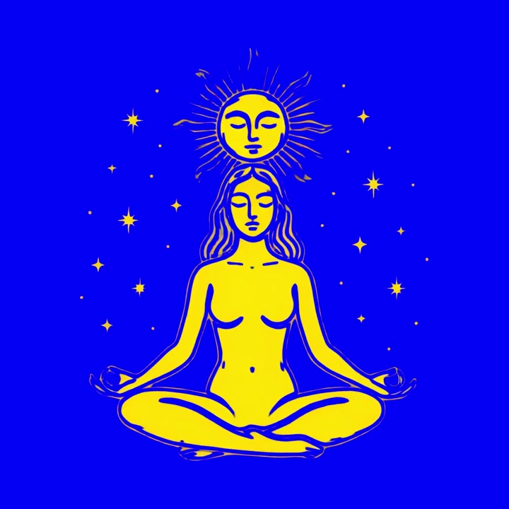 Illustrazione animata di una donna che medita con il simbolo del sole