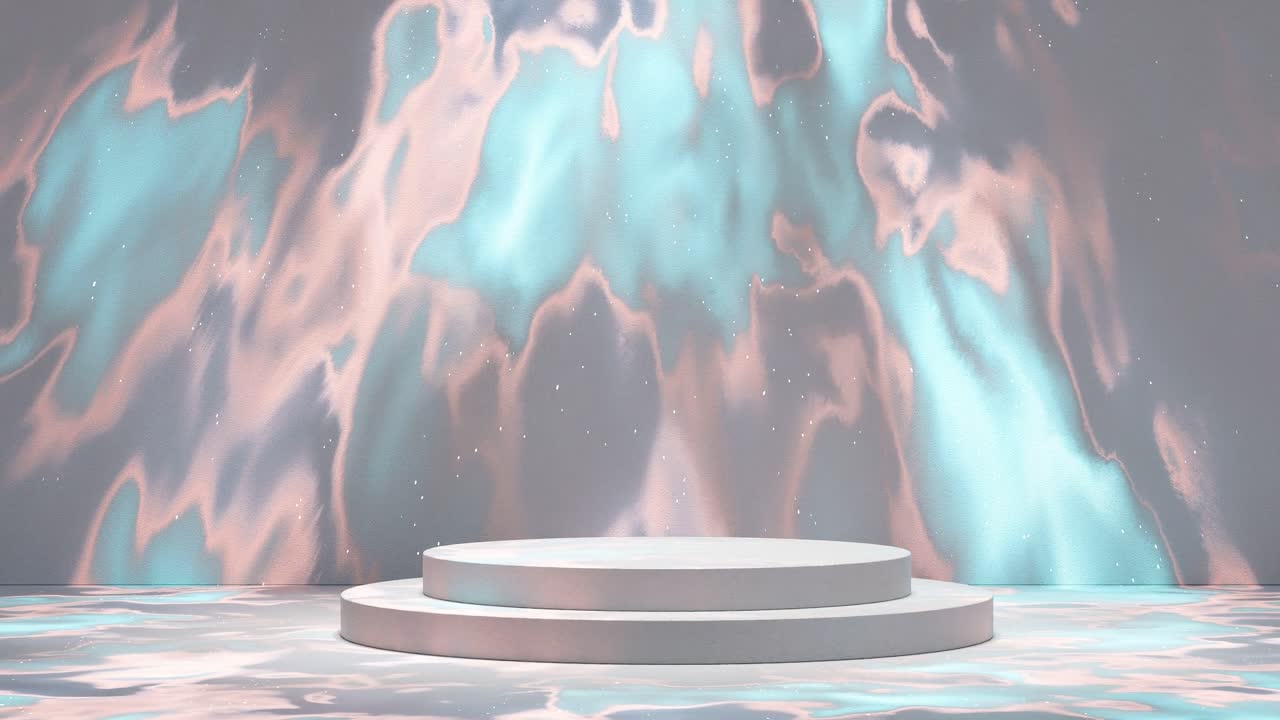 액체 배경으로 전자 상거래 할인 제품 디스플레이 3d 렌더링 애니메이션 트리핑 사이키델릭