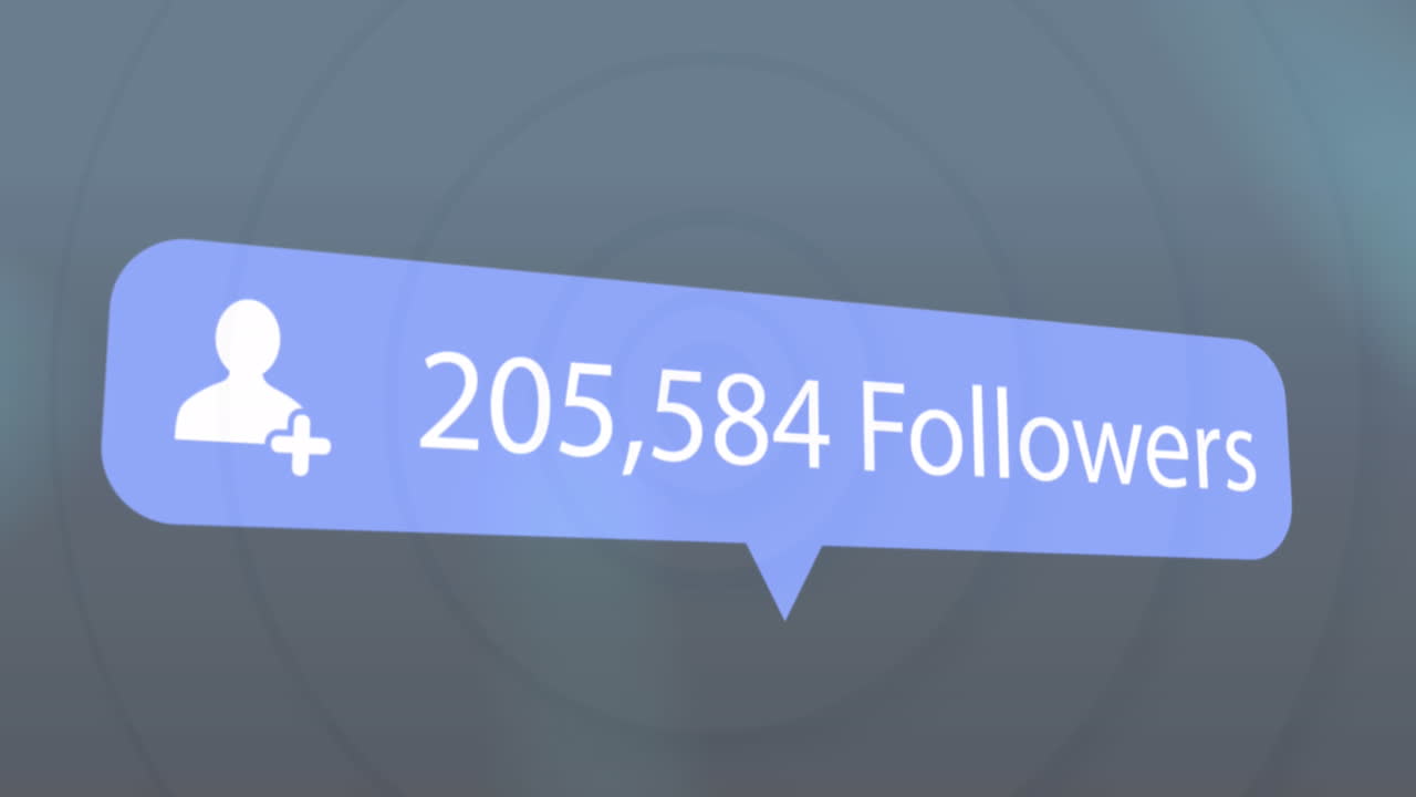 Animation of profile icon with increasing followers on a speech bubble against spots of light