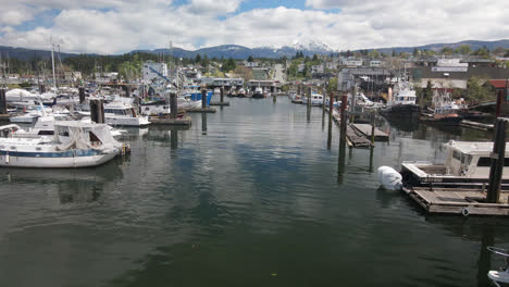 Marine-Vessels-Moored-At-The-Marina-In-Port-Alberni,-British-Columbia,-Canada