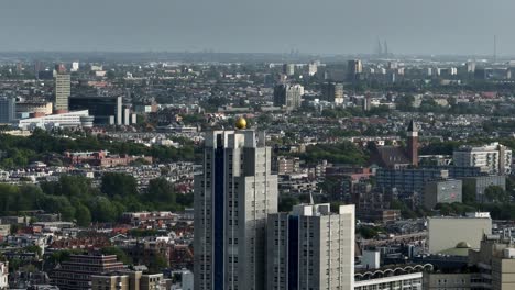 The-Hague,-City-Skyline,-Establishing-Wide-Angle-Aerial-Shot