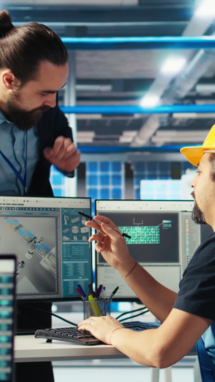 Vertical Video Researcher Presents Employee New Photovoltaics Materials On Tablet