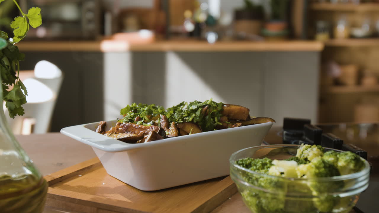 Healthy Home-Cooked Meal with Roasted Vegetables and Broccoli