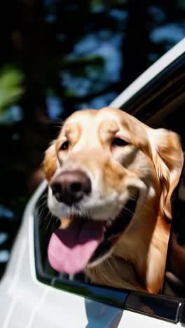 close-up video still of a happy dog with its head out a car window, capturing motion blur