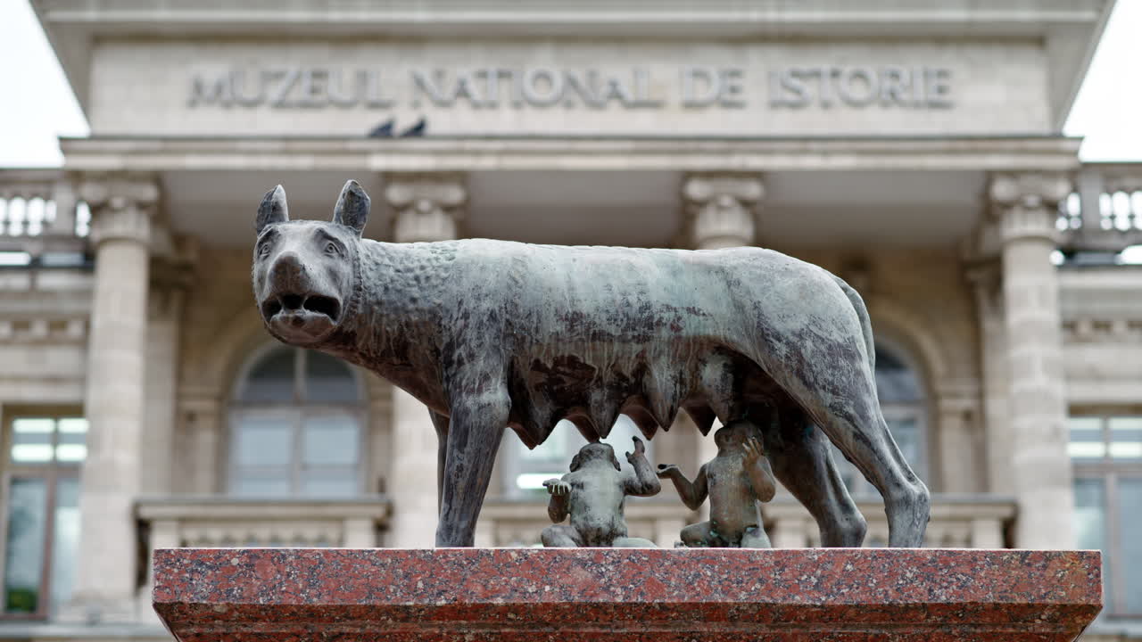 Chisinau, Moldova -April 18, 2024: The Capitoline Wolf statue in front of the National History Museum of Moldova