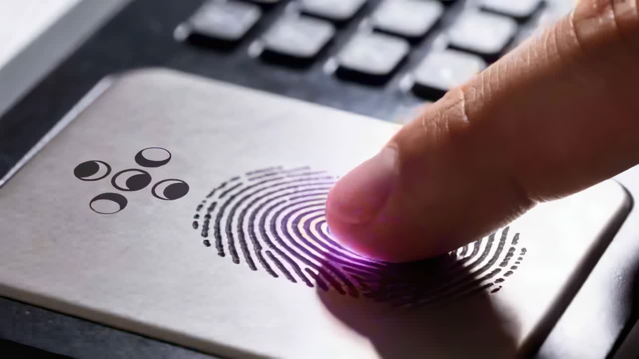 Placing right index finger at keypad, pressing, sliding, repressing while purple LED verifying ID