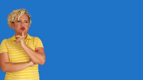 woman thinking at chroma key blue background 2