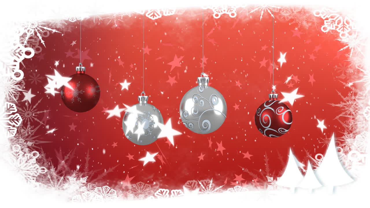 nieve cayendo y decoraciones de navidad