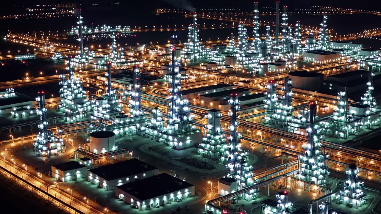 Night Aerial View of a Petrochemical Complex