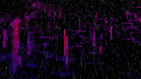 neon-purple and red glitch bars and pixel lines being animated in digital space with streaming rain