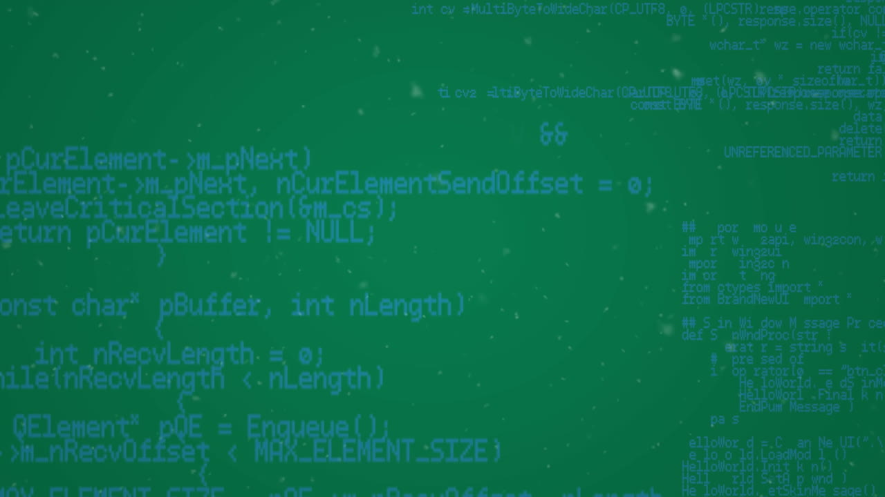 Animation of red geometric shapes over green background with data processing