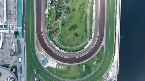 Aerial-view-of-Sha-Tin-Racecourse,-one-of-two-Horse-racing-facilities-in-Hong-Kong