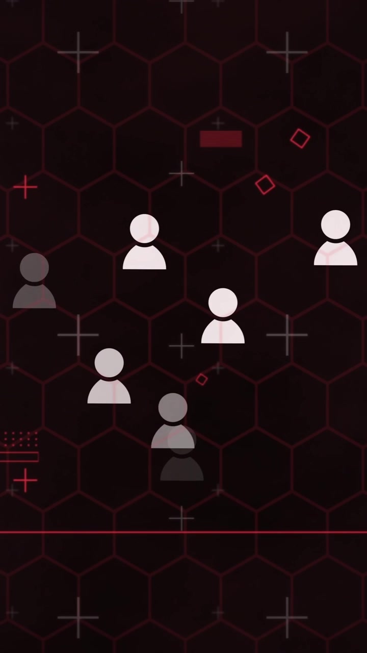 Animation of media icons and diagrams on black background
