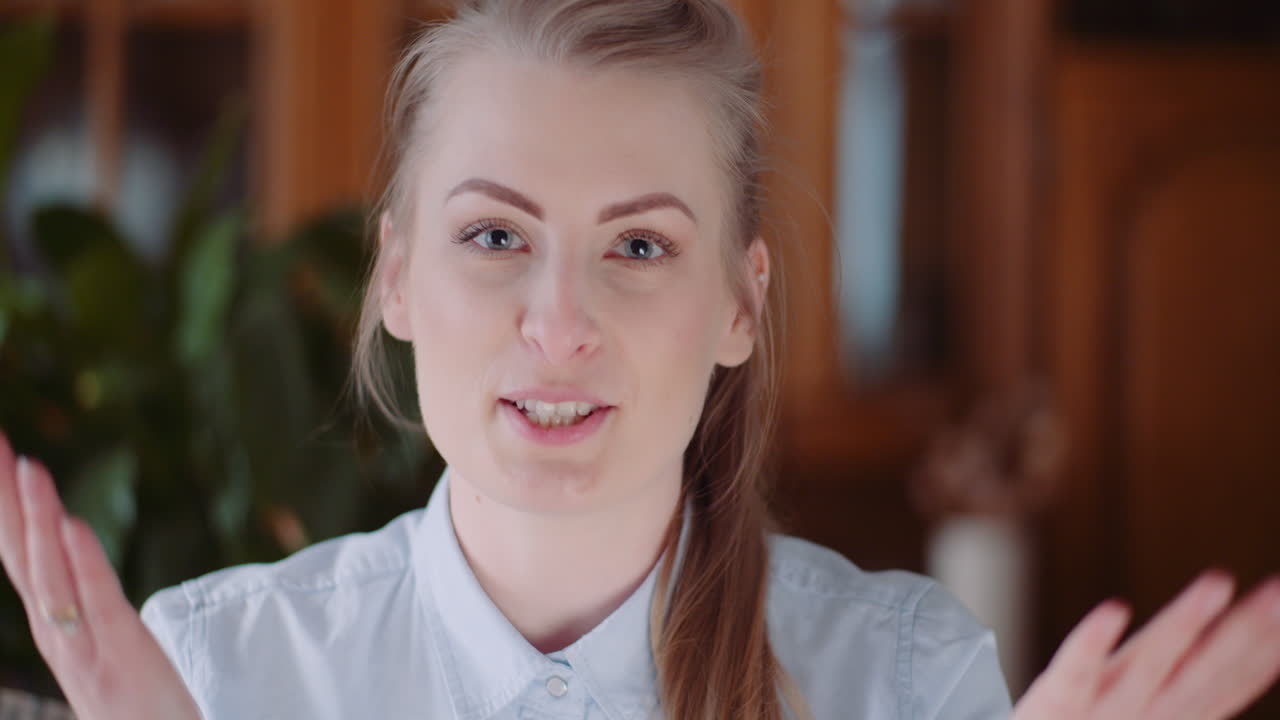 Young Woman Vloggin And Smiling Into Camera